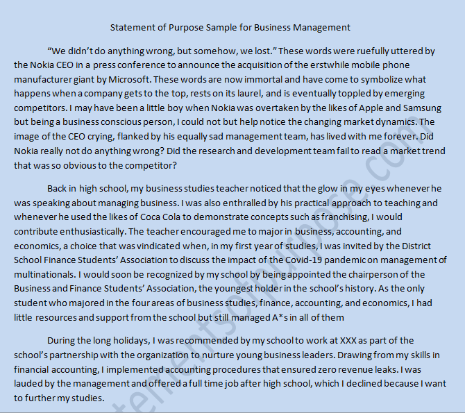 Statement of Purpose sample for business management