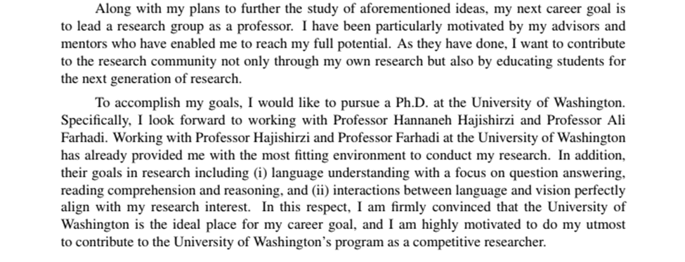 Description of fitness for the program and future goals for University of Washington accepted SoP for PhD in CS 