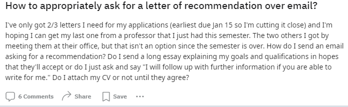 This image captures a commonly asked question as to how to appropriately ask for a letter of recommendation.